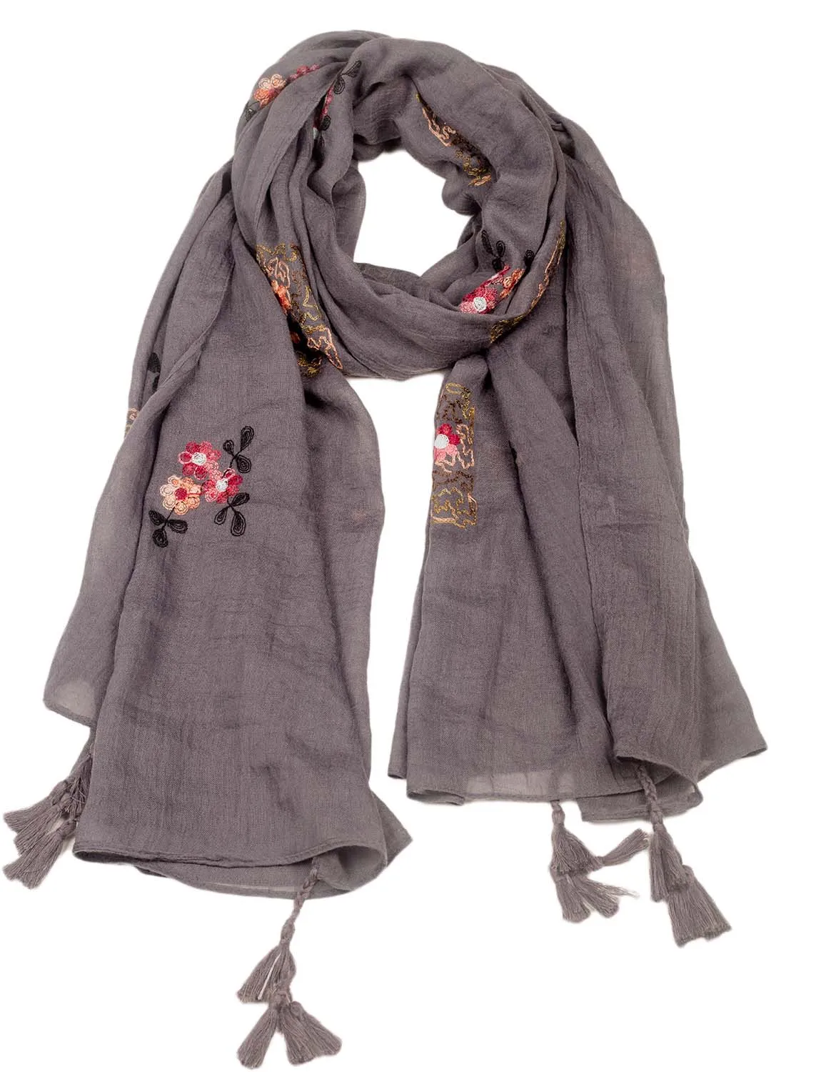 iB-iP Women's Flower Printed Lightweight Embroidered Scarf