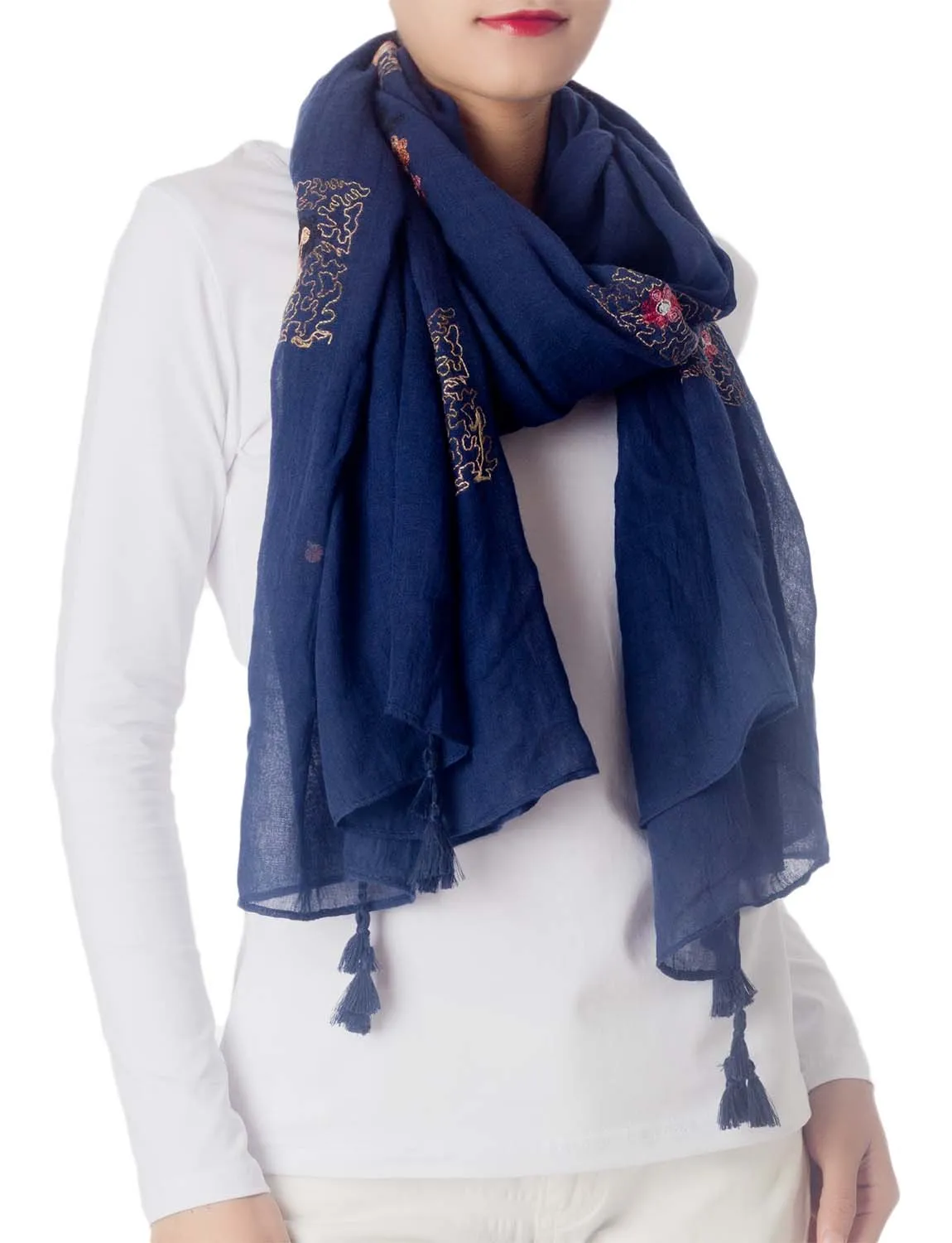 iB-iP Women's Flower Printed Lightweight Embroidered Scarf