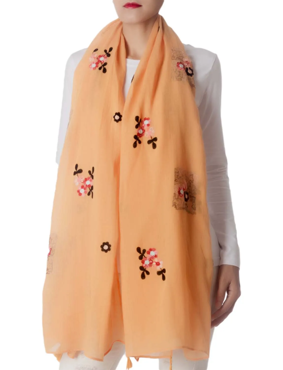 iB-iP Women's Flower Printed Lightweight Embroidered Scarf