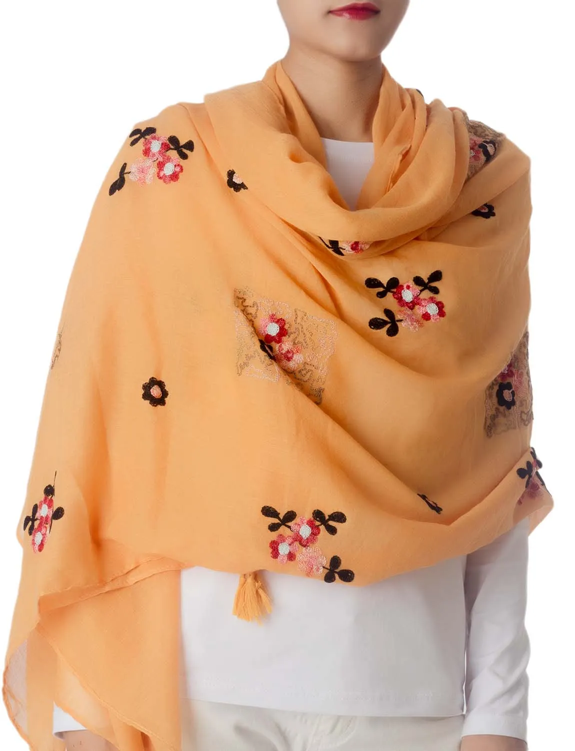 iB-iP Women's Flower Printed Lightweight Embroidered Scarf