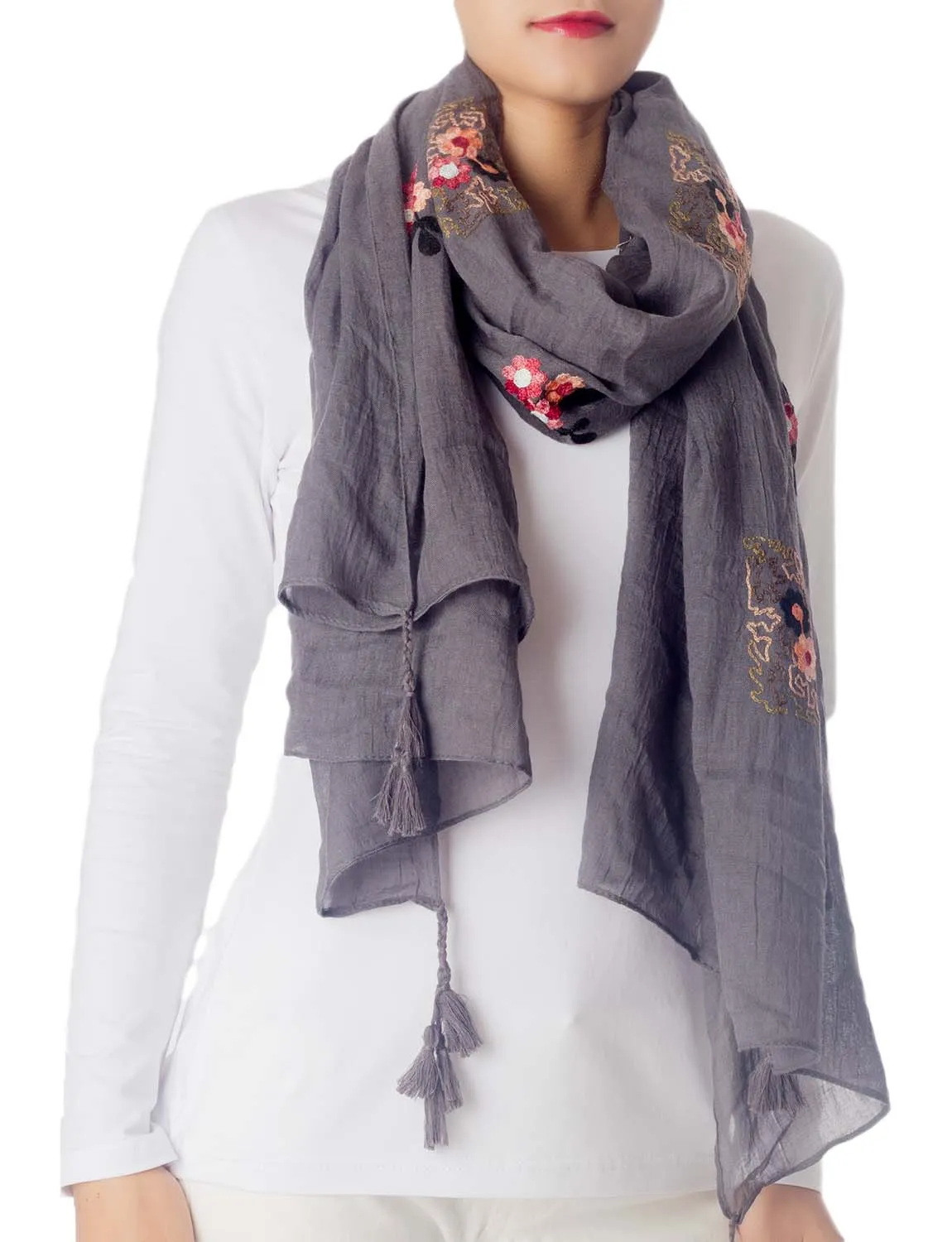 iB-iP Women's Flower Printed Lightweight Embroidered Scarf