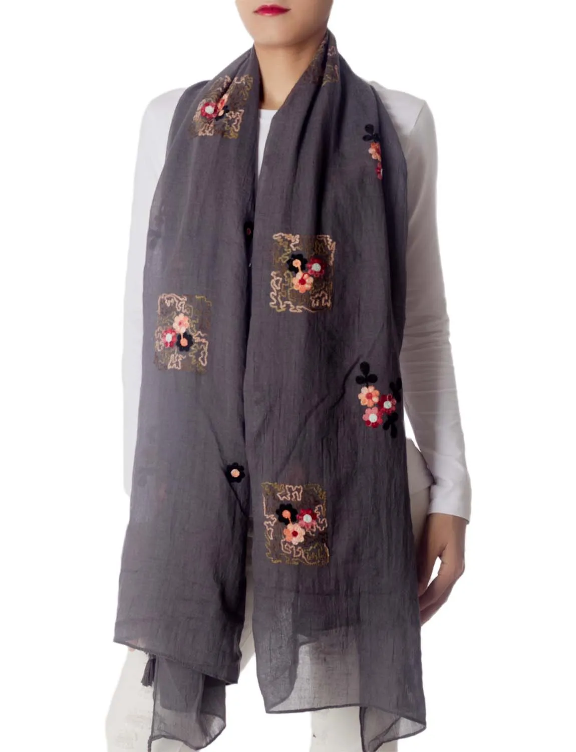 iB-iP Women's Flower Printed Lightweight Embroidered Scarf