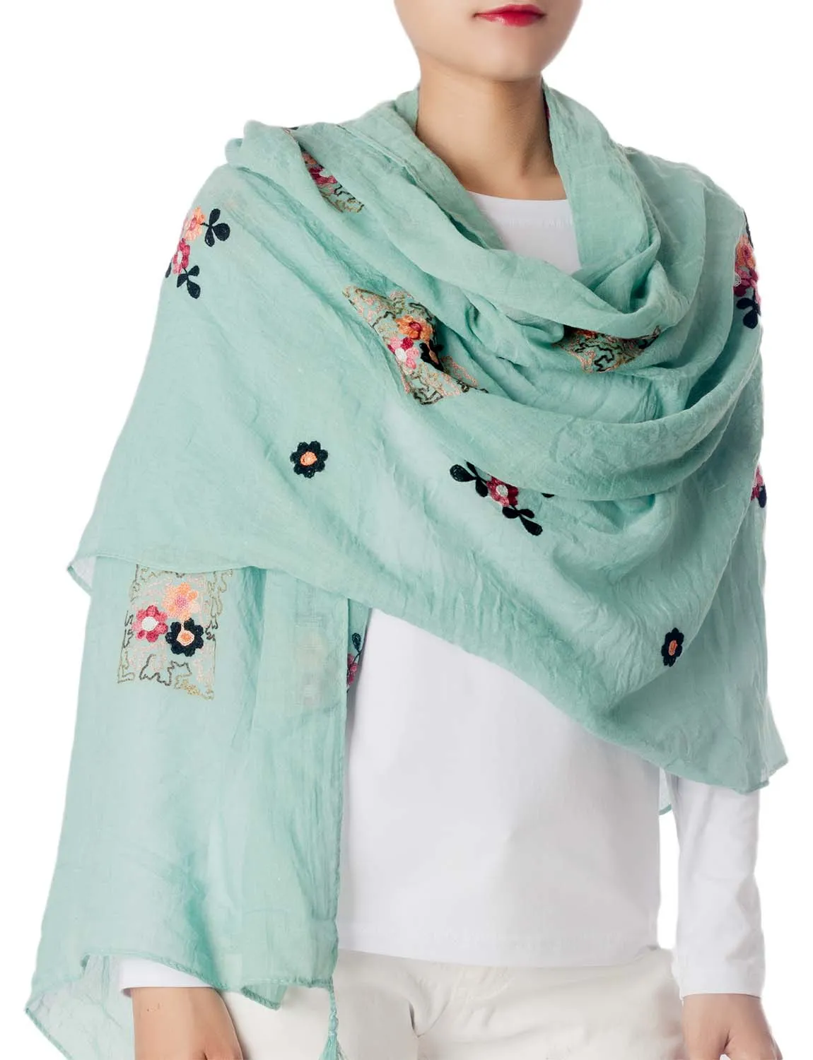 iB-iP Women's Flower Printed Lightweight Embroidered Scarf