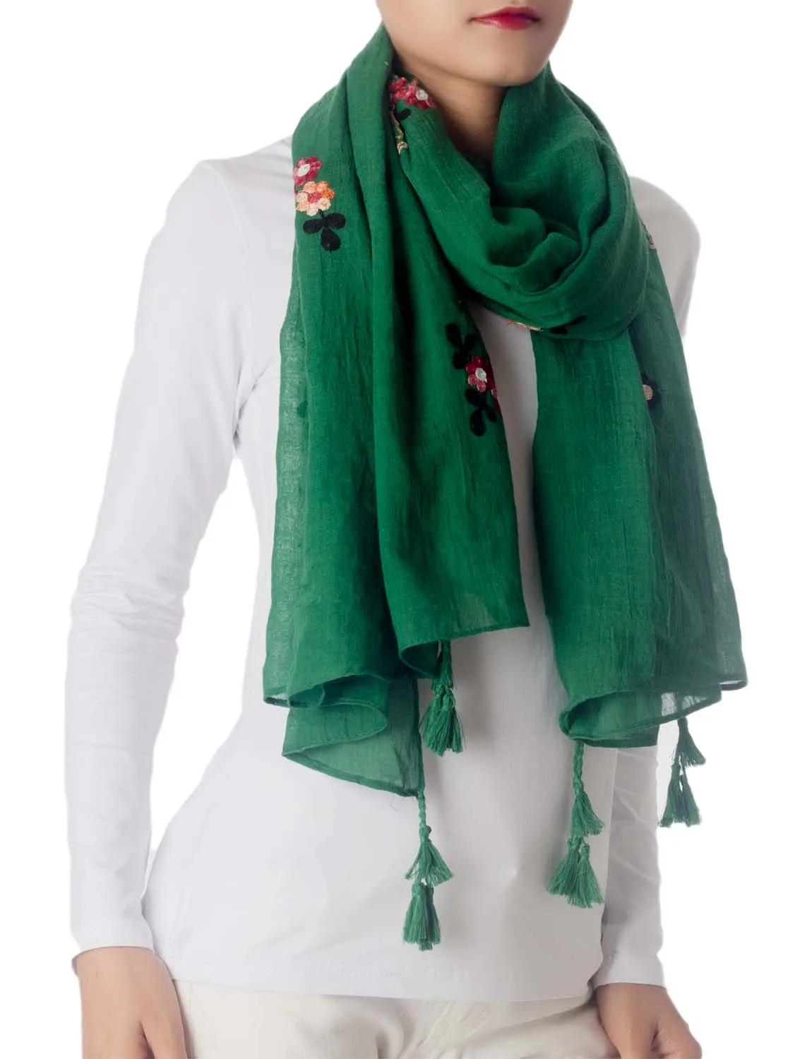 iB-iP Women's Flower Printed Lightweight Embroidered Scarf