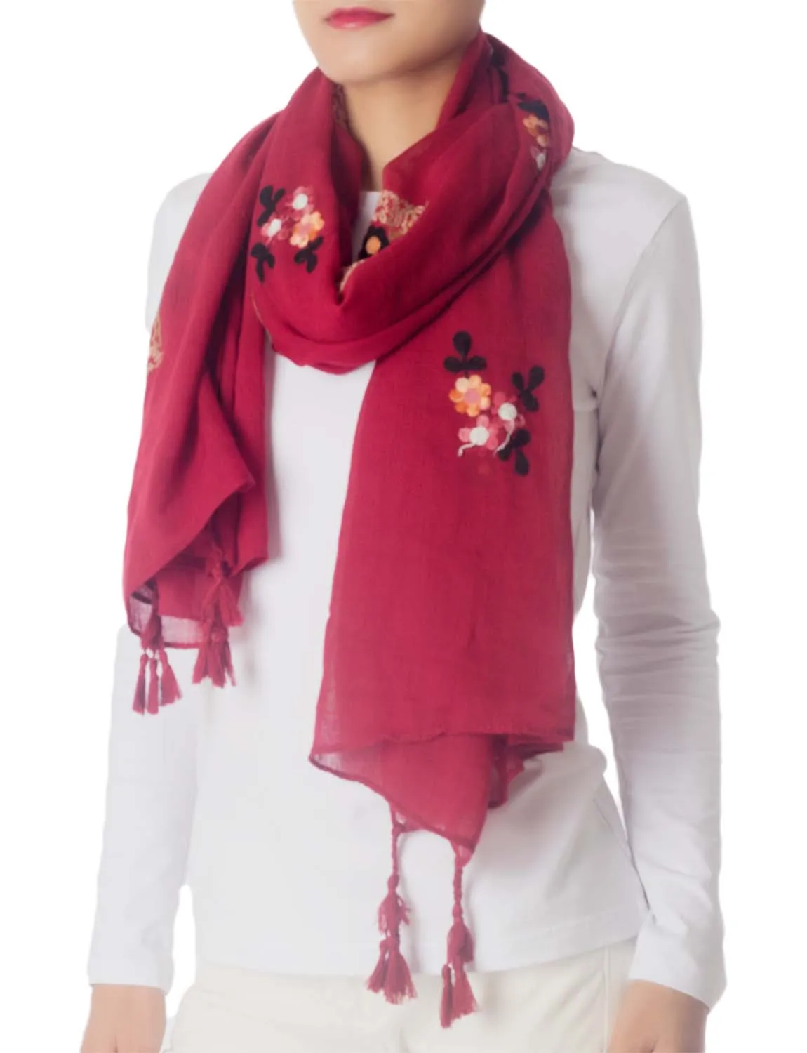 iB-iP Women's Flower Printed Lightweight Embroidered Scarf