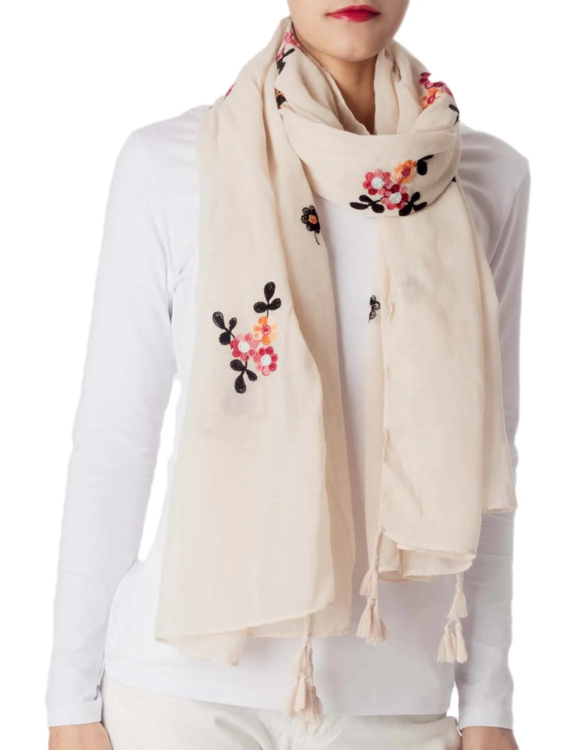 iB-iP Women's Flower Printed Lightweight Embroidered Scarf