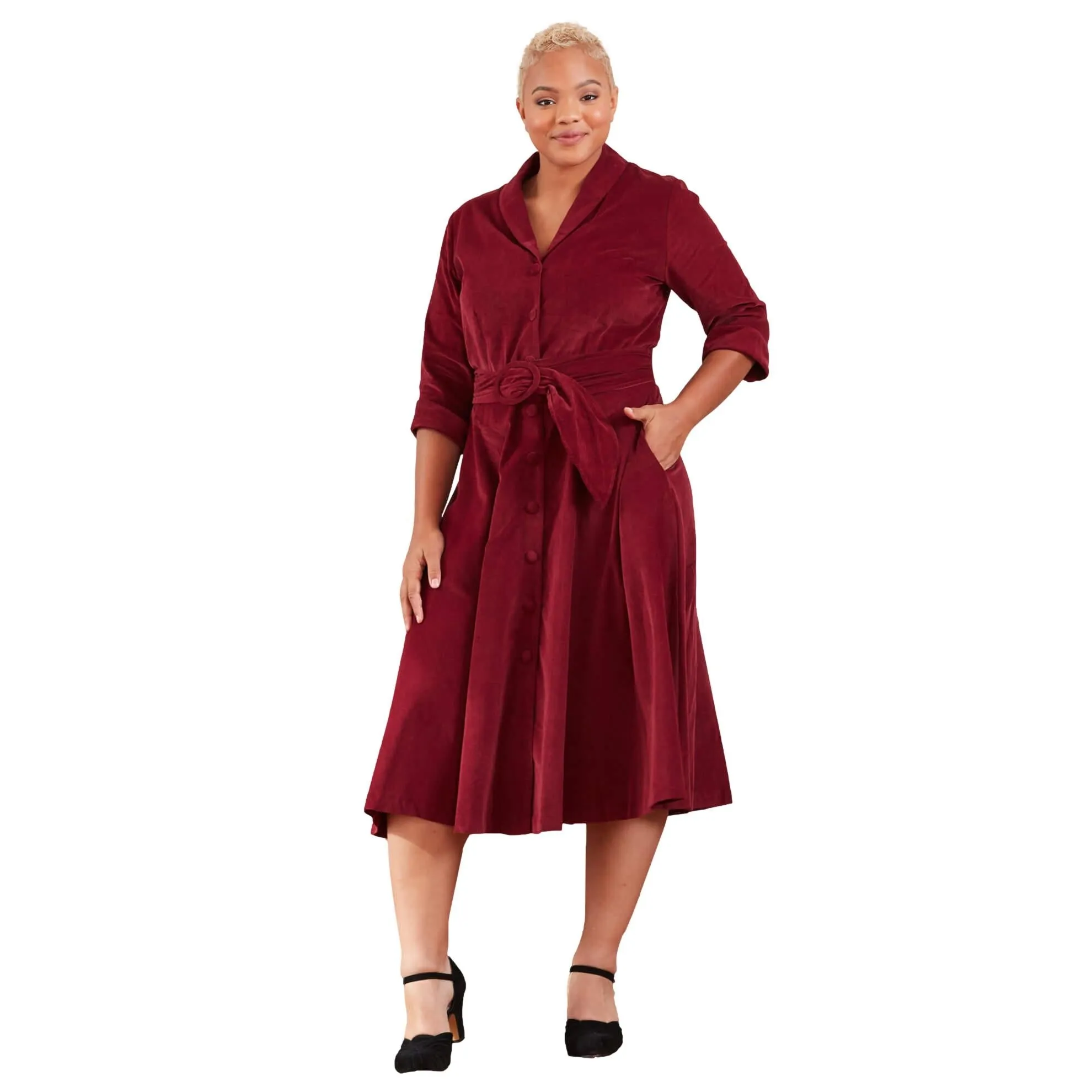 J. Peterman Women's 1940's Corduroy Dress in Cabernet