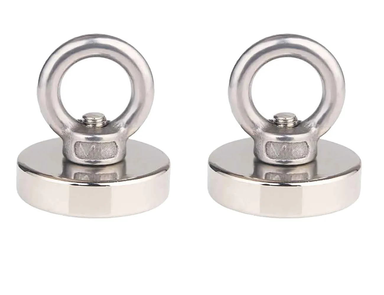 JAKAGO 75 LBS(34 KG) Pulling Forces Strong Permanent Rare Earth Magnets,Powerful Round Neodymium Magnetic Hooks with Eyebolt for Kitchen Bedroom Magnetic Fishing and Hang Items(2 Pieces)