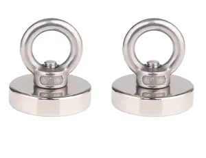 JAKAGO 75 LBS(34 KG) Pulling Forces Strong Permanent Rare Earth Magnets,Powerful Round Neodymium Magnetic Hooks with Eyebolt for Kitchen Bedroom Magnetic Fishing and Hang Items(2 Pieces)