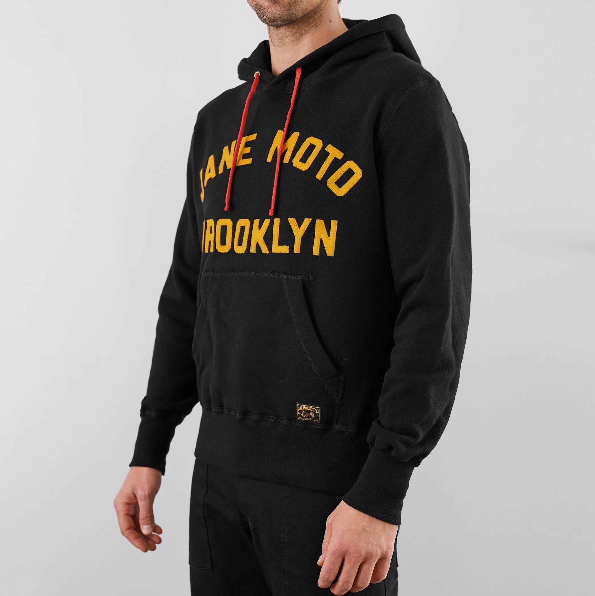 JANE ORGANIC COTTON HOODED SWEATSHIRT with GOLD FELT LETTERING - BLACK