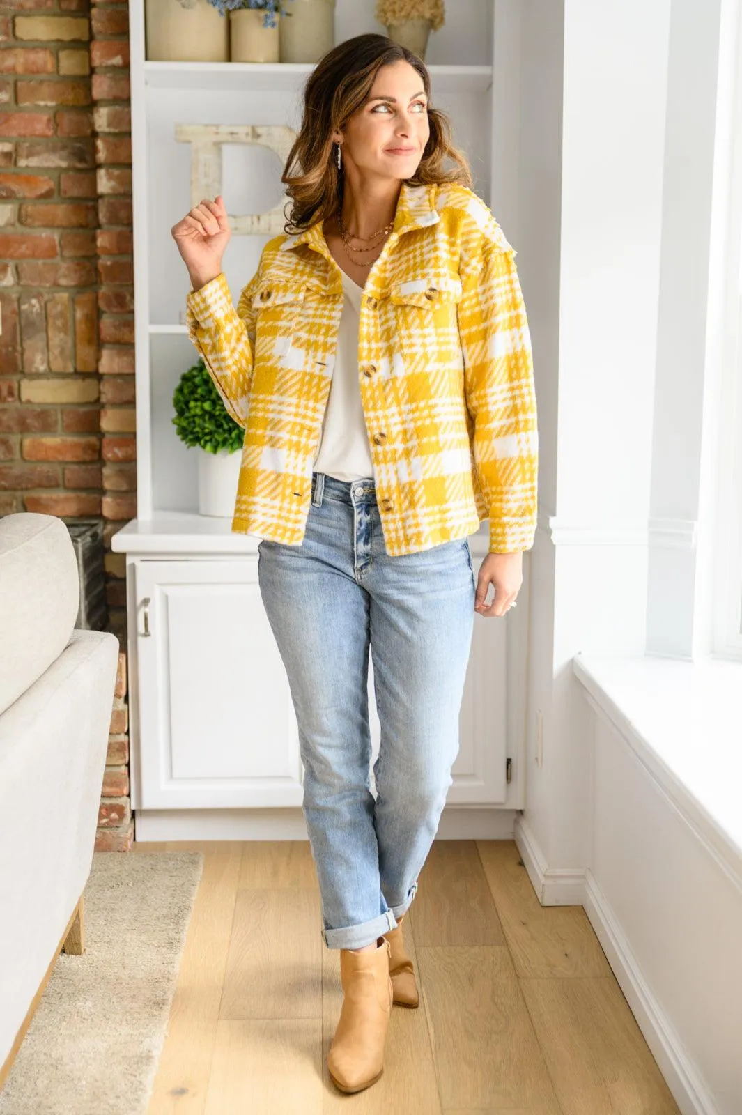 Jodifl Button Down Yellow Plaid Shacket