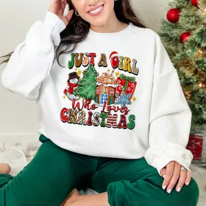 Just A Girl Who Loves Christmas Printed Sweatshirt Women Christmas Sweatshirt Top Holiday Sweater Winter Holiday Outfit Sweatshirts