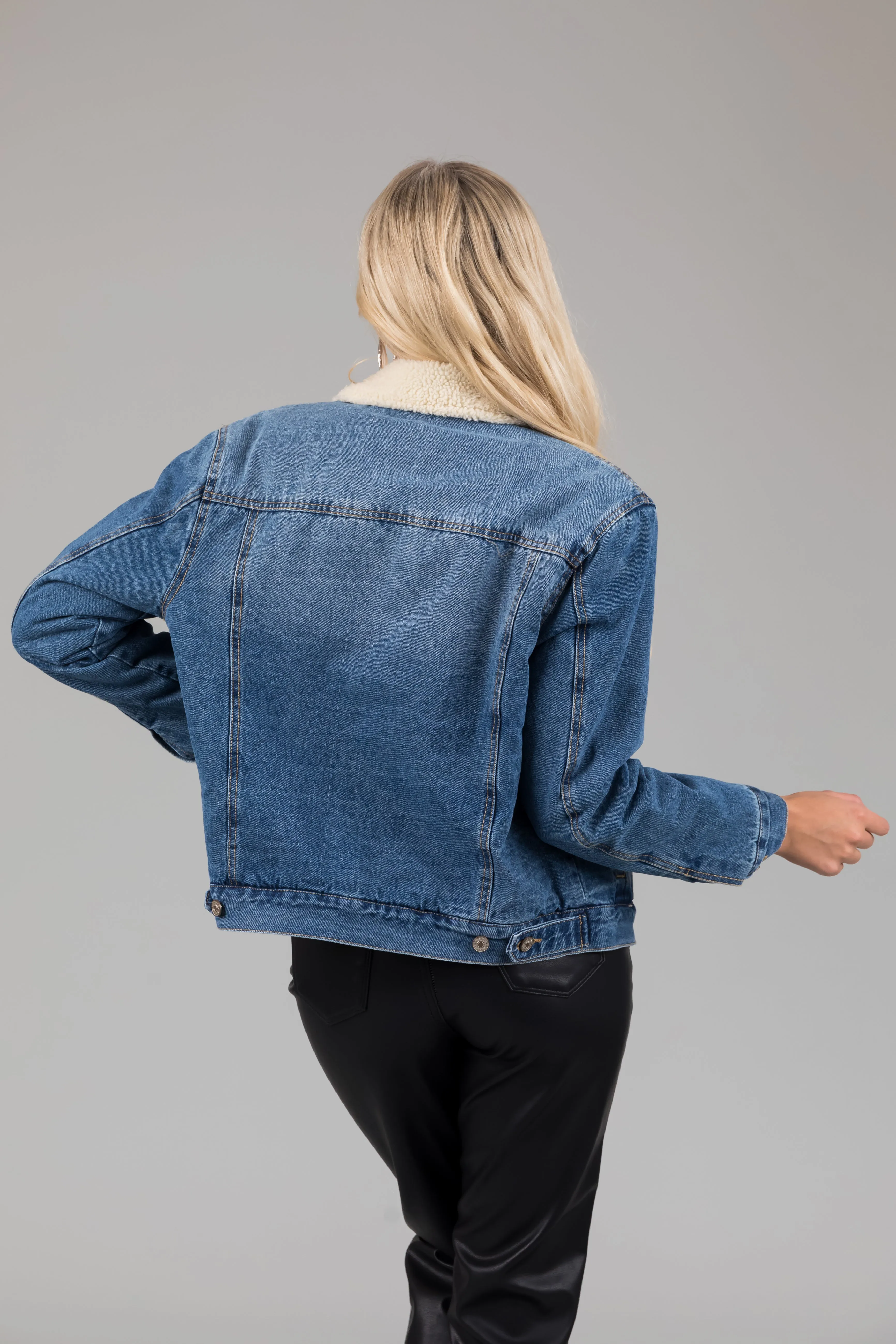 KanCan Medium Wash Long Sleeve Denim Jacket