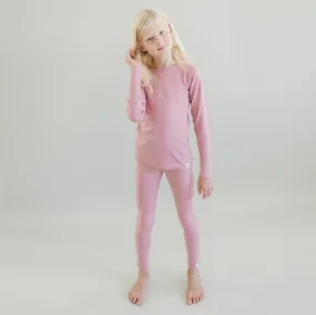 Kids Merino Wool Base Layer, Leggings, Blush Pink