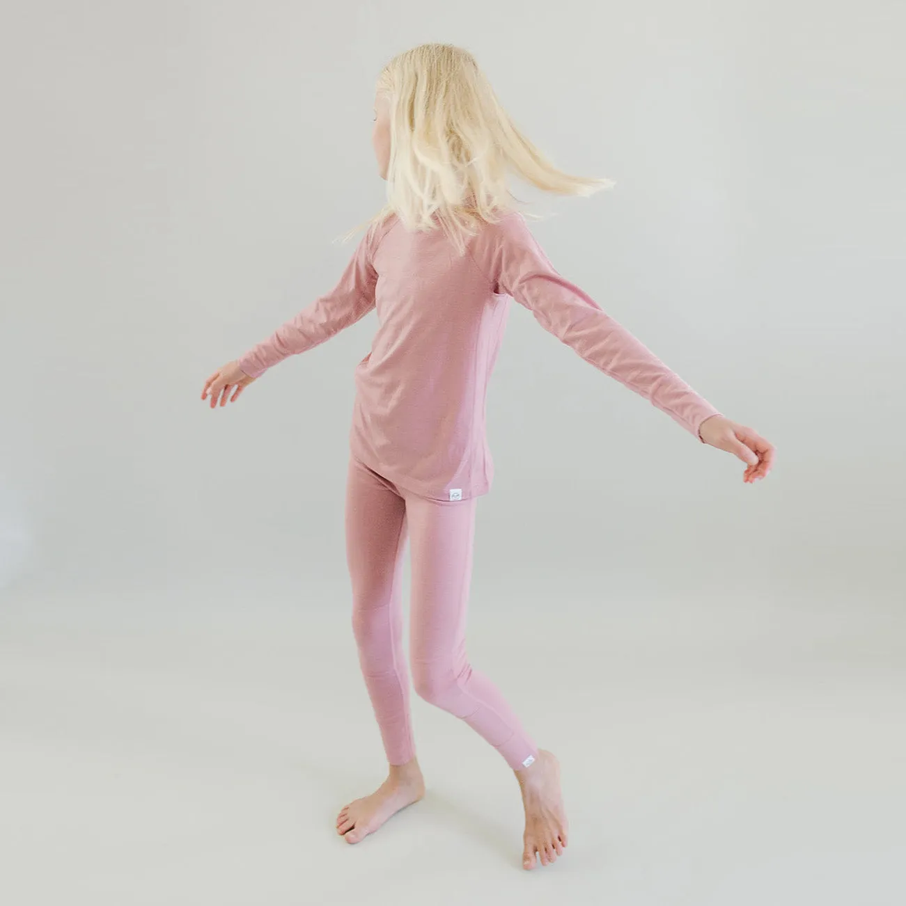 Kids Merino Wool Base Layer, Leggings, Blush Pink