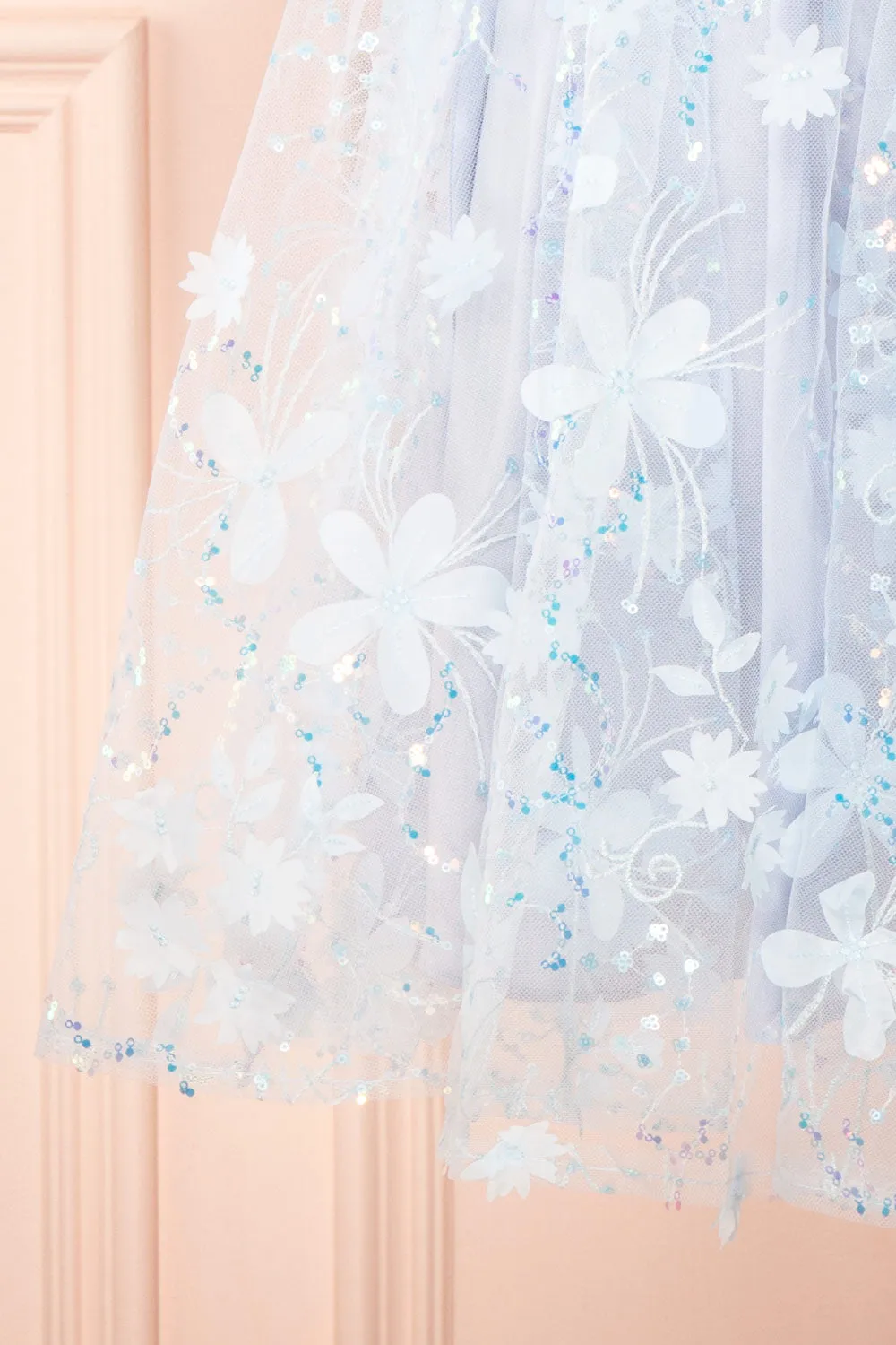 Laeticia | Blue Babydoll Dress w/ Floral Appliqués