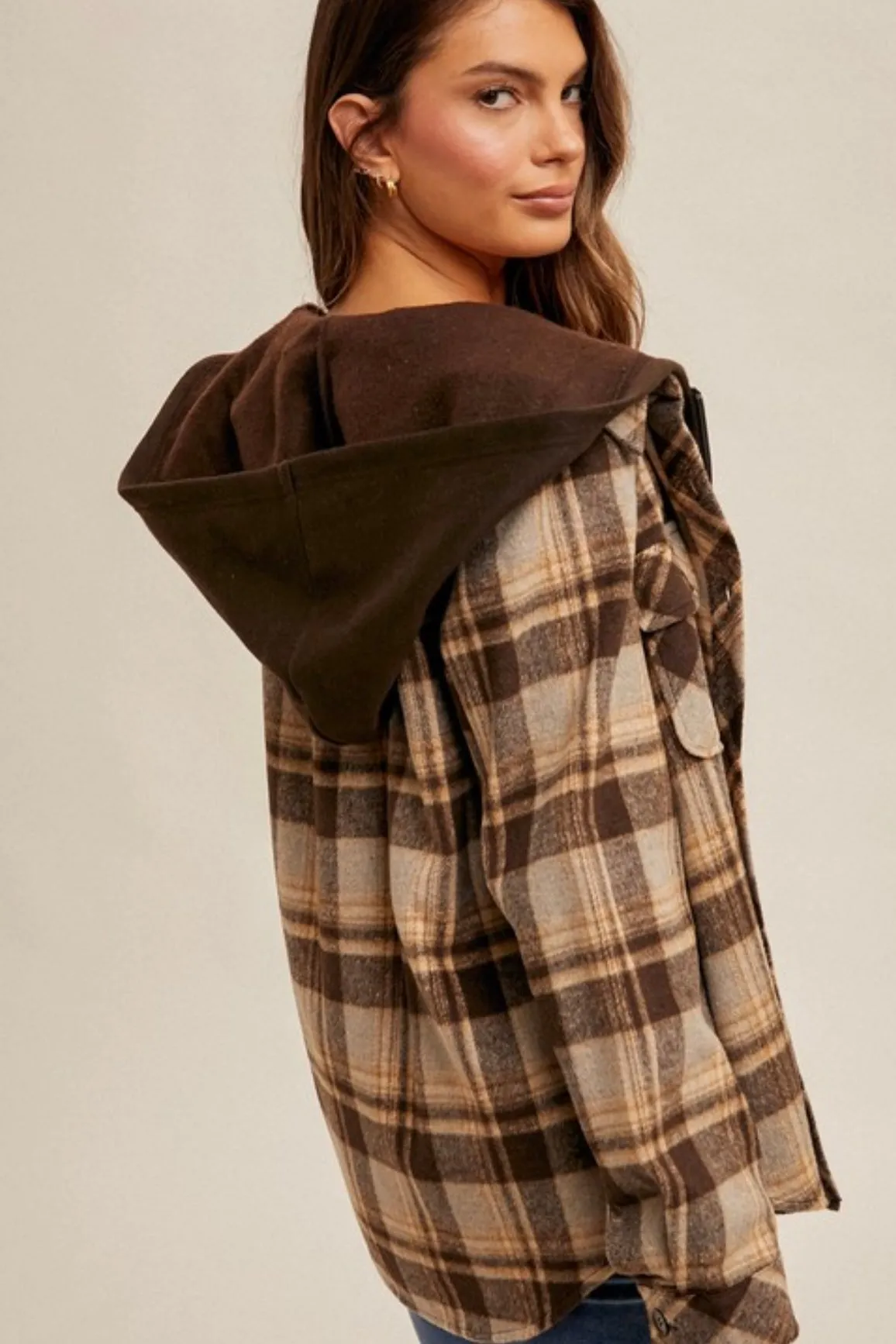 Layered Look Brown Plaid Shacket