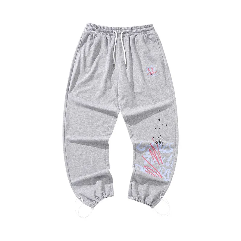 Letter splash-ink printed loose straight stretch rope leg cotton sweatpants