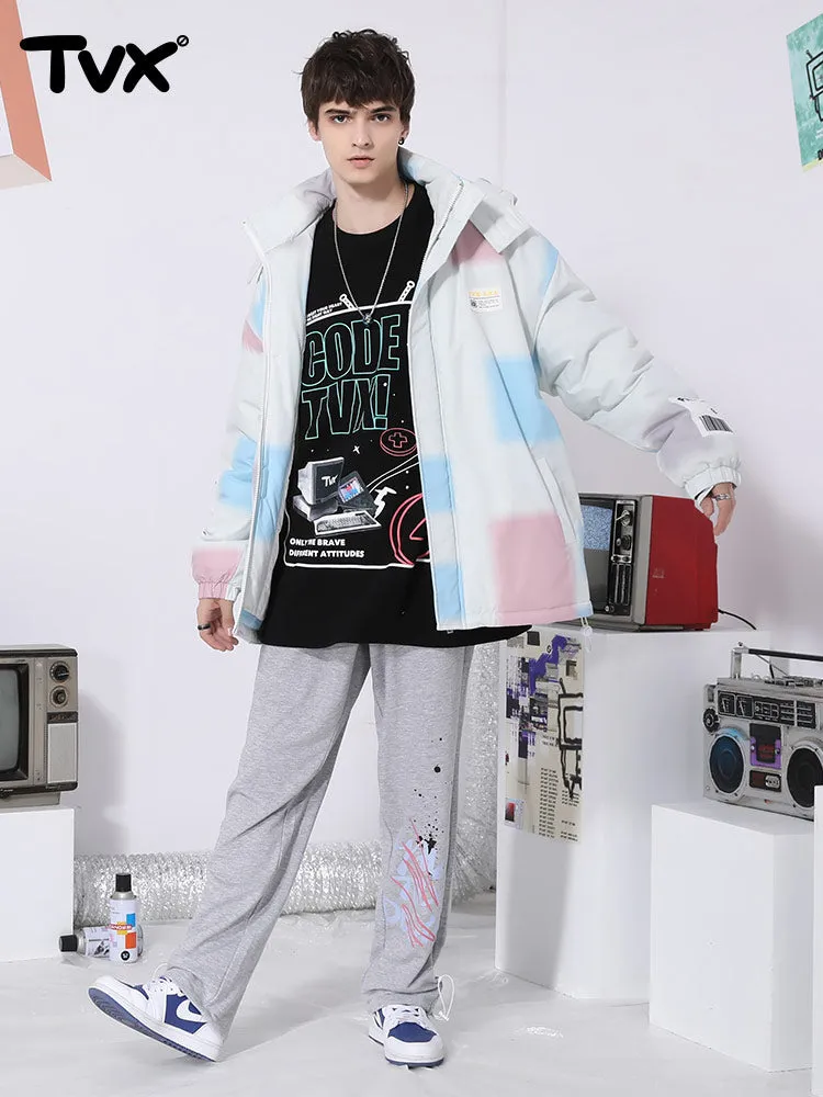 Letter splash-ink printed loose straight stretch rope leg cotton sweatpants