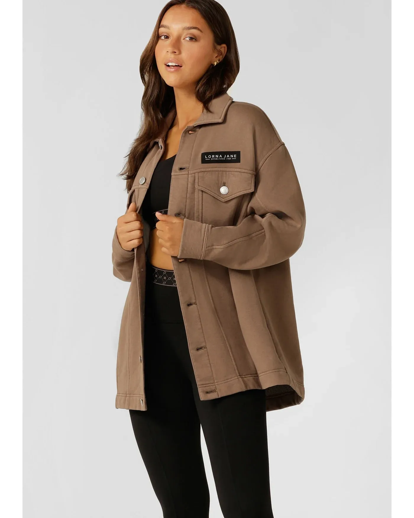 Lorna Jane Daybreak Washed Fleece Shacket - Washed Cedar