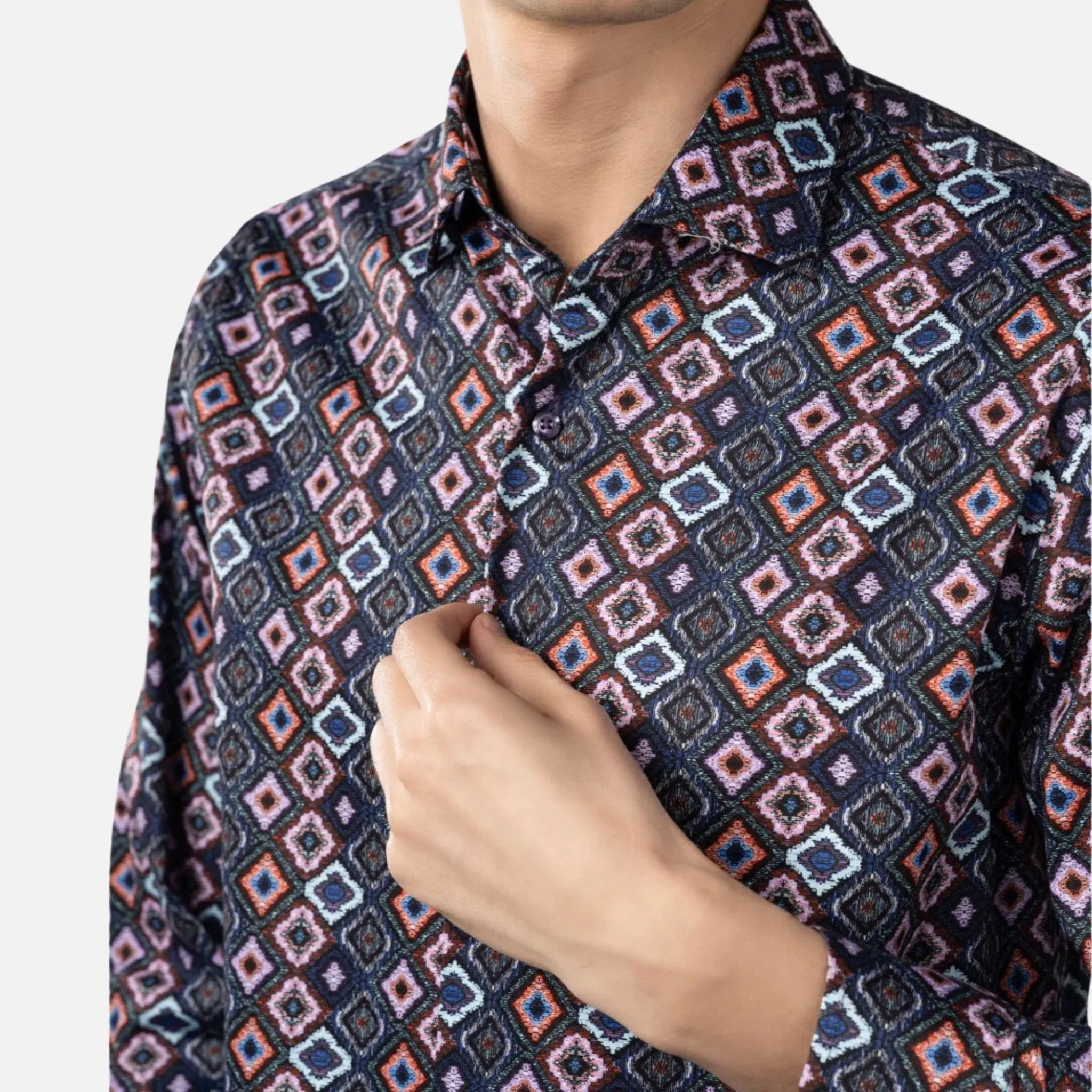 Luchiano Men's Multi-Color Fashion Shirt with Diamond Print 4953 | Clearance