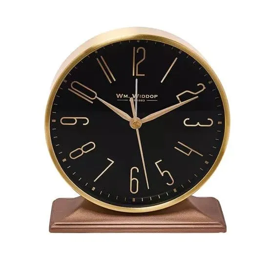 Mantel Clock with Alarm Black & Gold Wm Widdop W2945