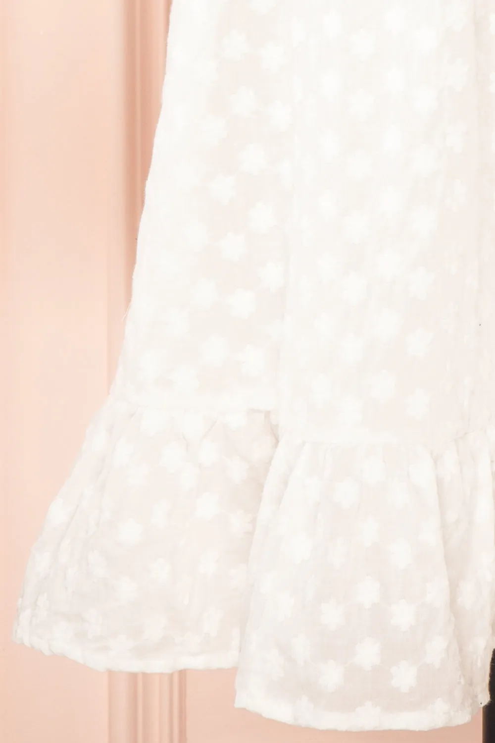 Meeshell | White Babydoll Dress w/ Floral Embroidery