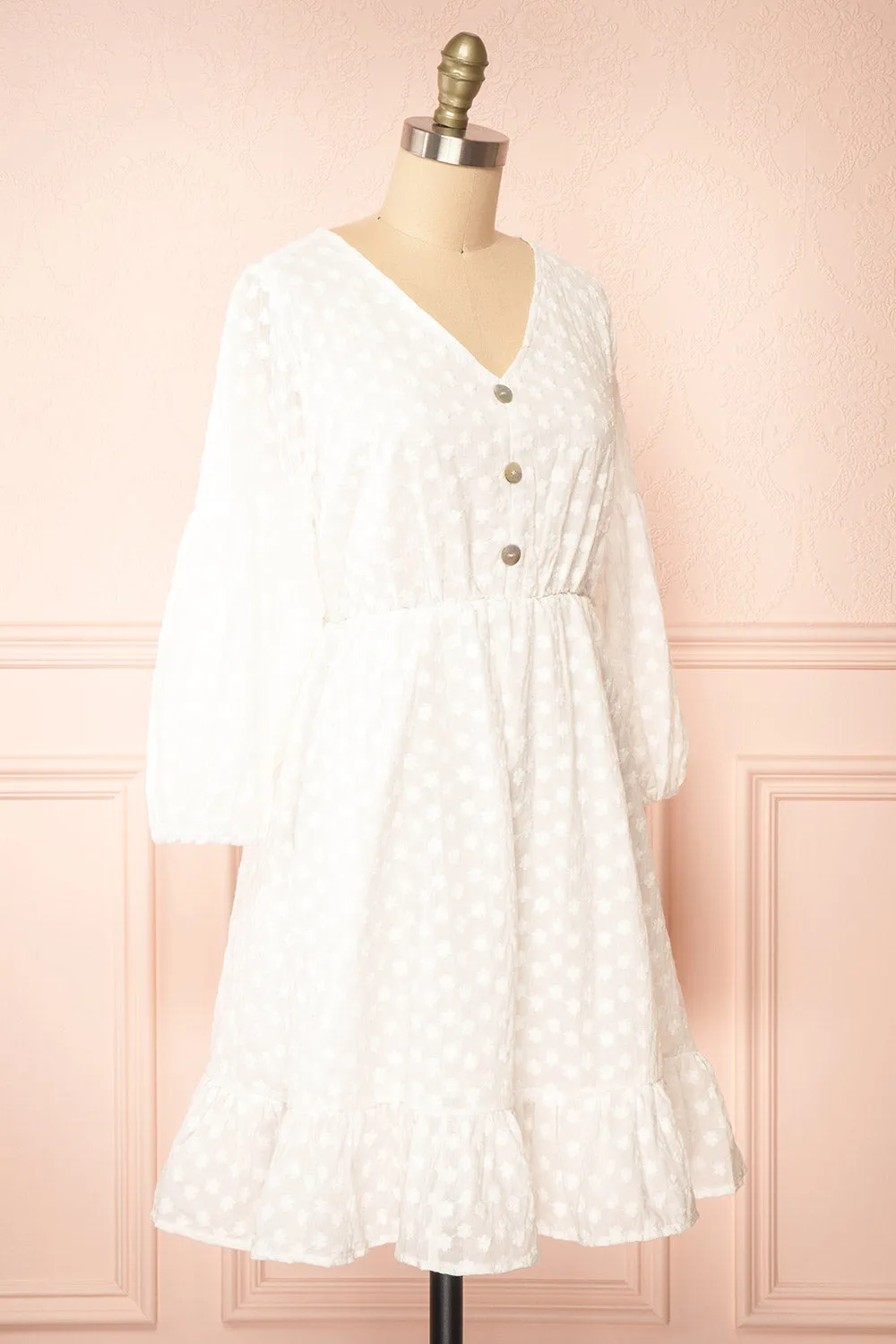 Meeshell | White Babydoll Dress w/ Floral Embroidery