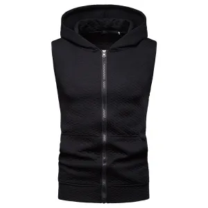 Men Sleeveless Lattice Zippers Hoody T-Shirt