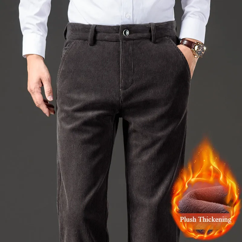 Men's Corduroy Plus Velvet Thick Straight Casual Pants