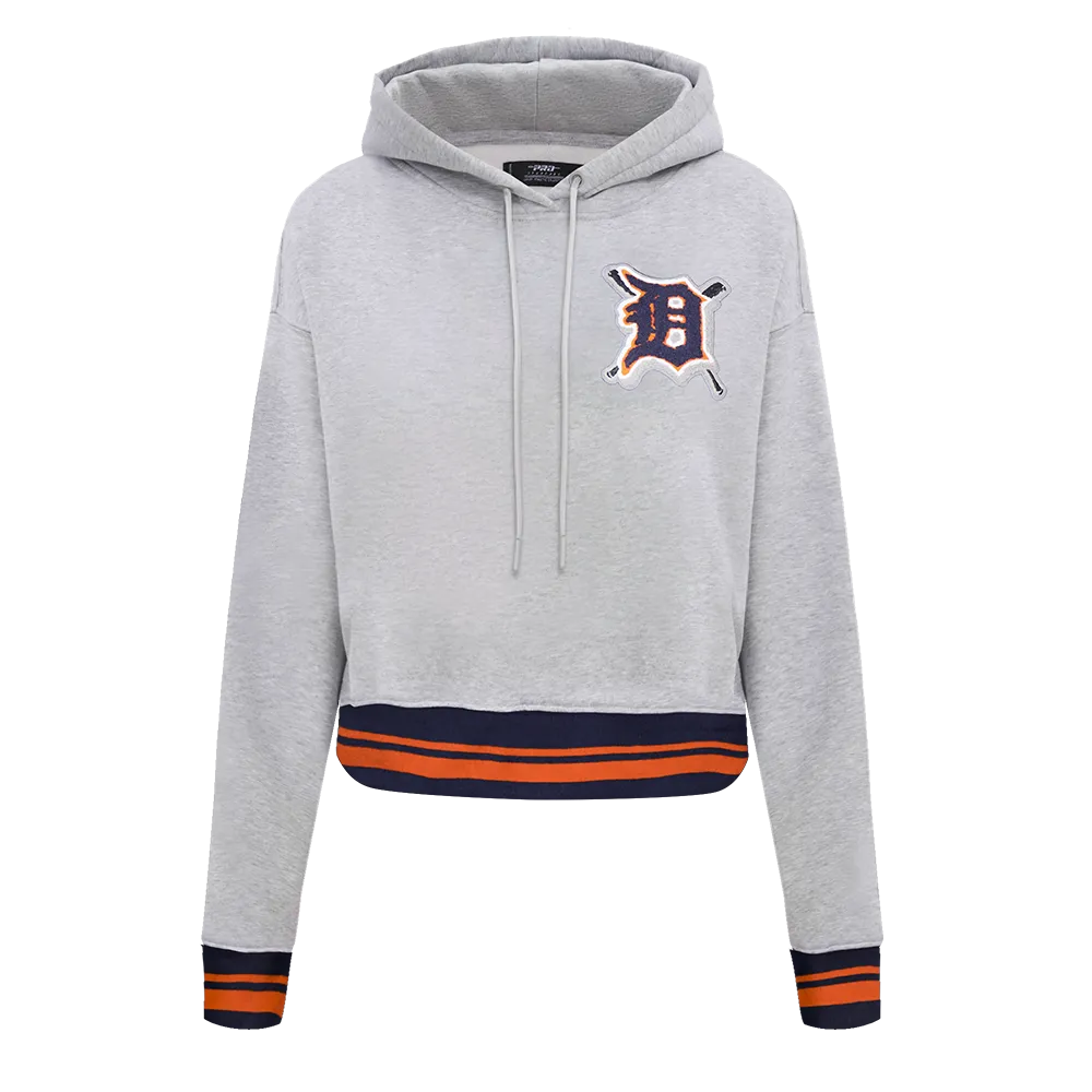 MLB DETROIT TIGERS MASHUP WOMEN'S RIB CROPPED PO HOODIE (HEATHER GREY/MIDNIGHT NAVY/ORANGE)