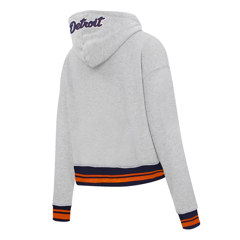 MLB DETROIT TIGERS MASHUP WOMEN'S RIB CROPPED PO HOODIE (HEATHER GREY/MIDNIGHT NAVY/ORANGE)