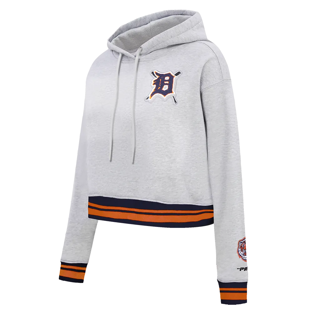 MLB DETROIT TIGERS MASHUP WOMEN'S RIB CROPPED PO HOODIE (HEATHER GREY/MIDNIGHT NAVY/ORANGE)