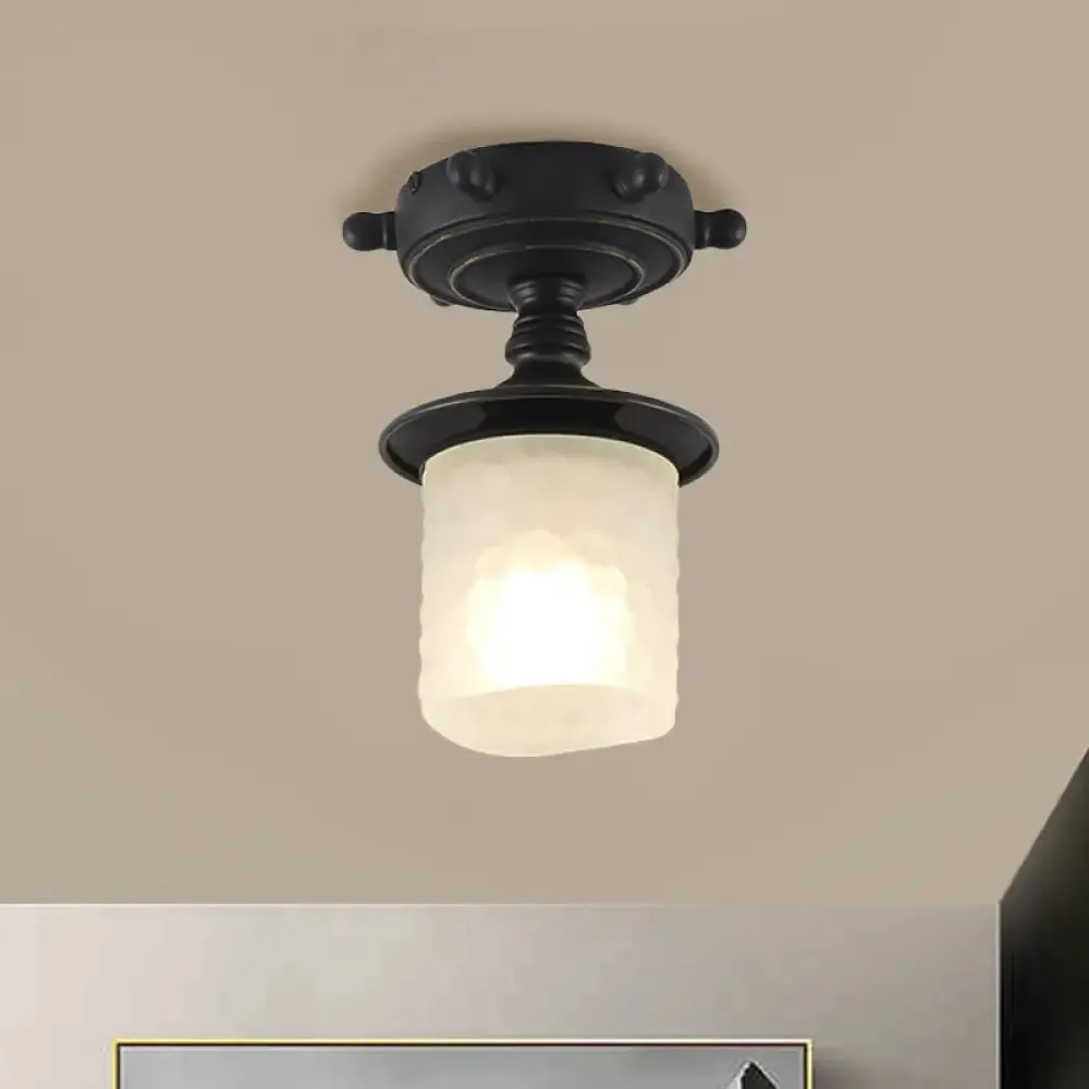 Modern 1-Light Black/Blue Mediterranean Semi Flush Mount Ceiling Light, Opaque Glass, Column/Flared Design, 6"/13" Width