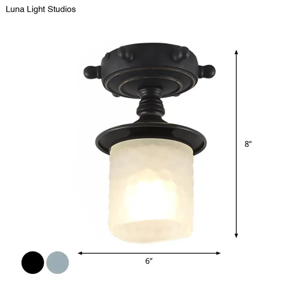 Modern 1-Light Black/Blue Mediterranean Semi Flush Mount Ceiling Light, Opaque Glass, Column/Flared Design, 6"/13" Width