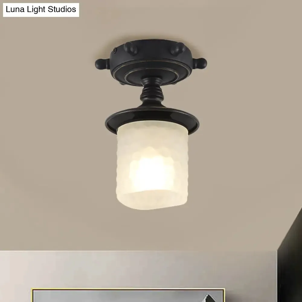 Modern 1-Light Black/Blue Mediterranean Semi Flush Mount Ceiling Light, Opaque Glass, Column/Flared Design, 6"/13" Width