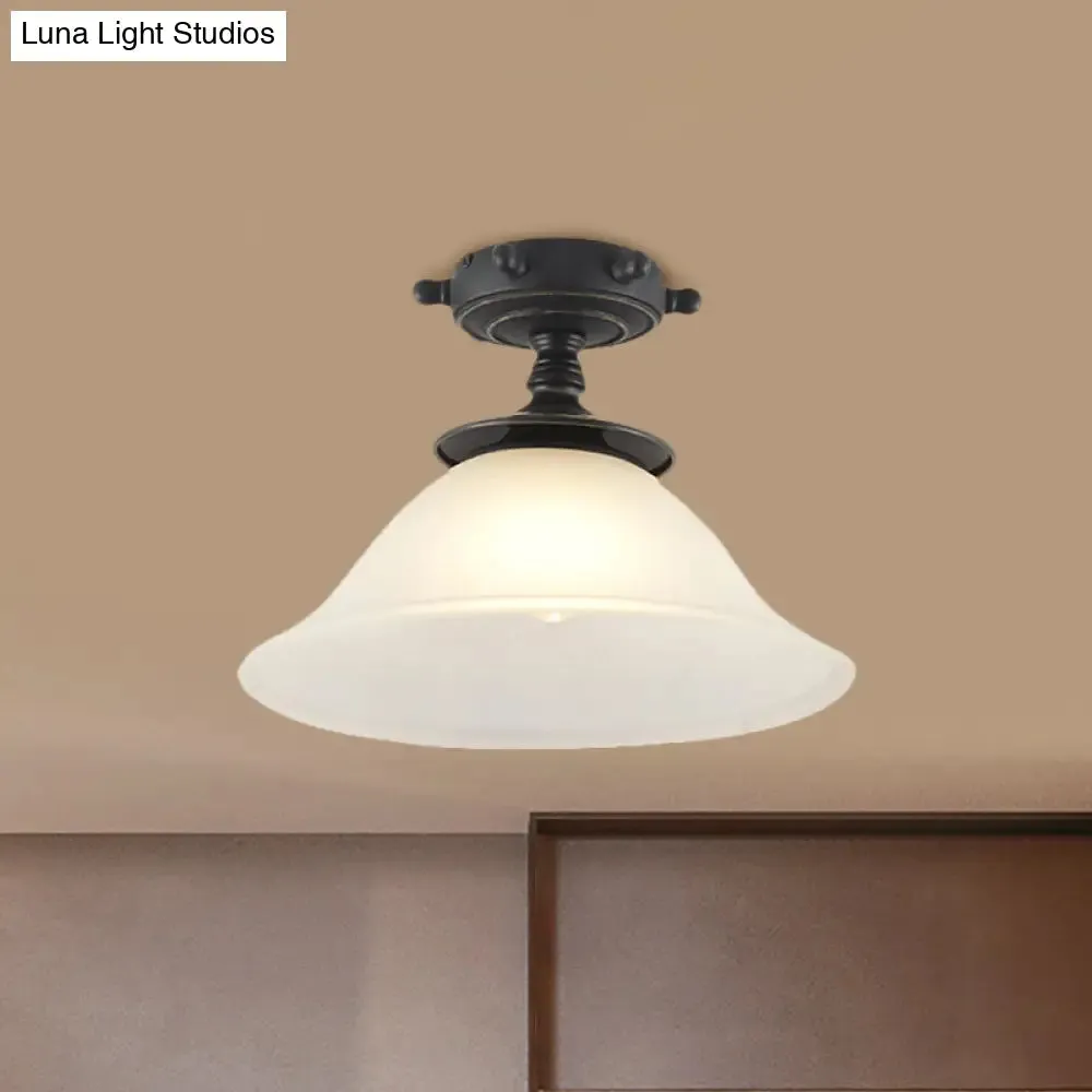 Modern 1-Light Black/Blue Mediterranean Semi Flush Mount Ceiling Light, Opaque Glass, Column/Flared Design, 6"/13" Width