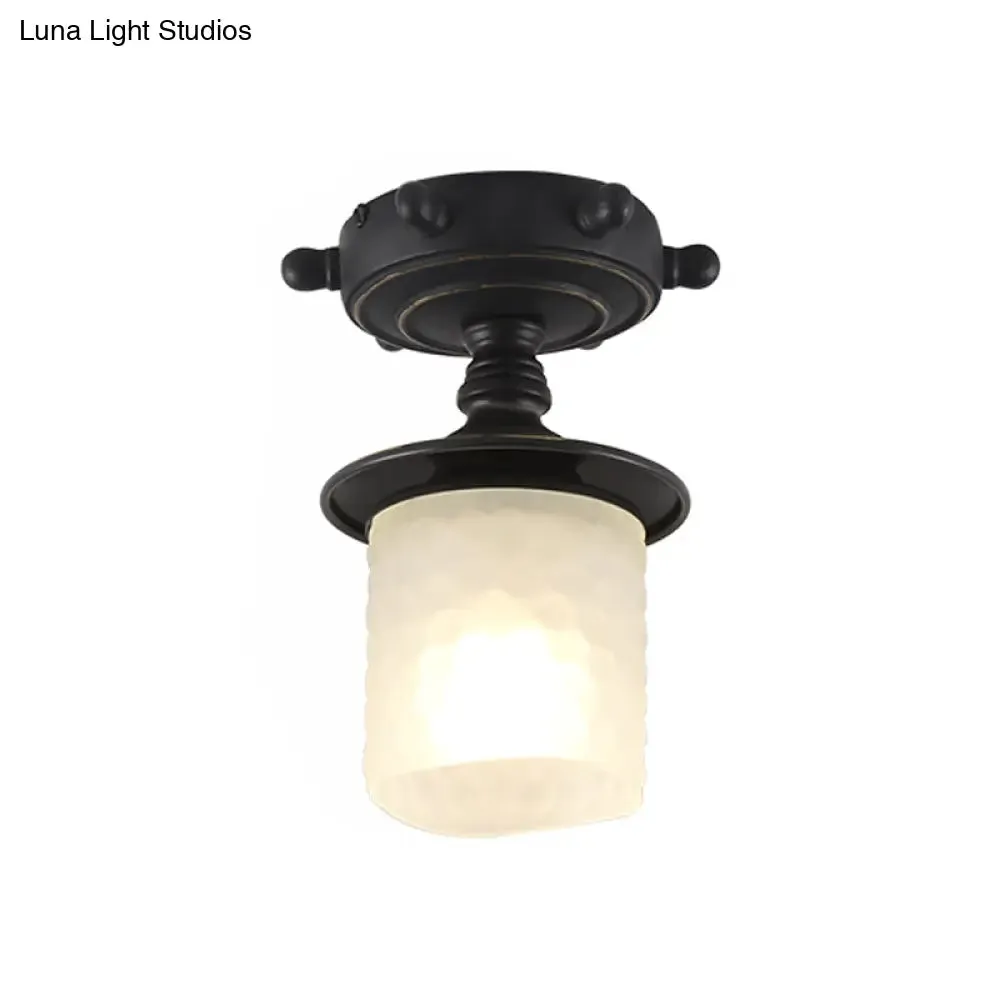 Modern 1-Light Black/Blue Mediterranean Semi Flush Mount Ceiling Light, Opaque Glass, Column/Flared Design, 6"/13" Width