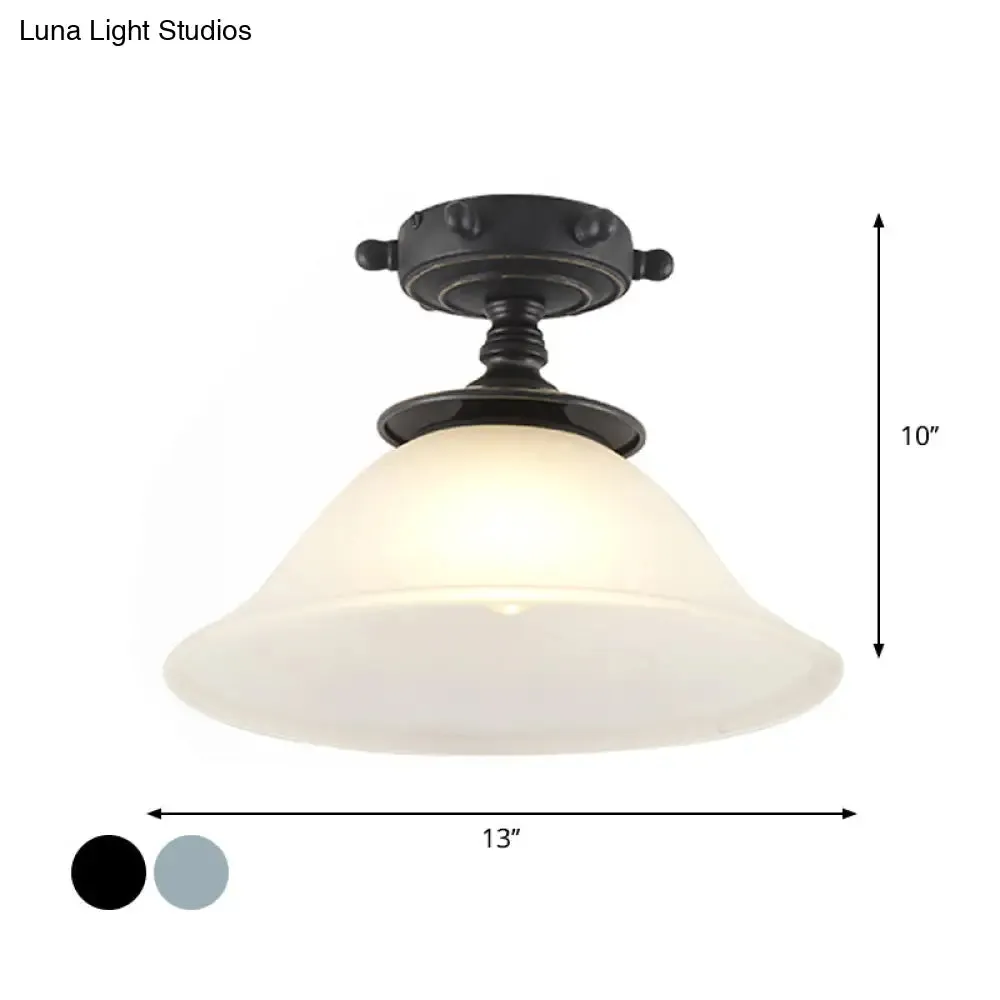 Modern 1-Light Black/Blue Mediterranean Semi Flush Mount Ceiling Light, Opaque Glass, Column/Flared Design, 6"/13" Width