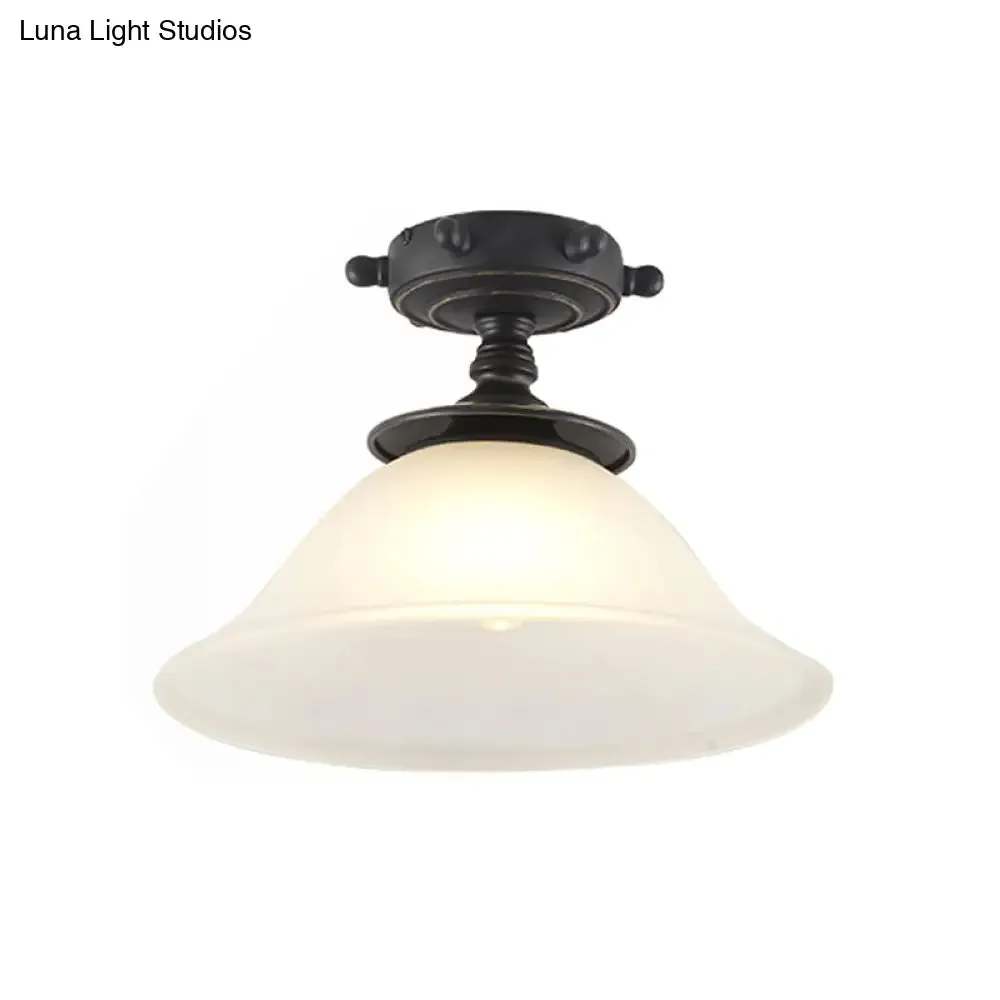 Modern 1-Light Black/Blue Mediterranean Semi Flush Mount Ceiling Light, Opaque Glass, Column/Flared Design, 6"/13" Width