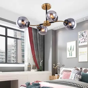 Modern Sphere Semi-Flush Ceiling Light in White/Smoke Gray Glass with 4/6/8 Lights for Living Room