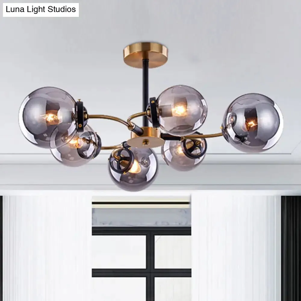 Modern Sphere Semi-Flush Ceiling Light in White/Smoke Gray Glass with 4/6/8 Lights for Living Room