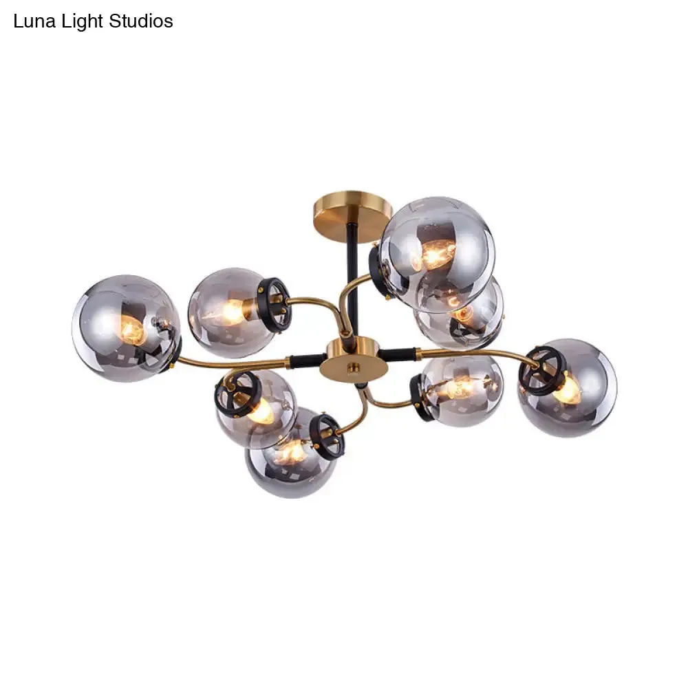 Modern Sphere Semi-Flush Ceiling Light in White/Smoke Gray Glass with 4/6/8 Lights for Living Room