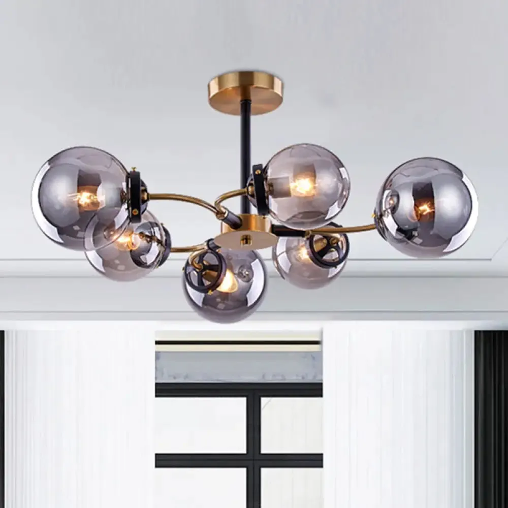 Modern Sphere Semi-Flush Ceiling Light in White/Smoke Gray Glass with 4/6/8 Lights for Living Room