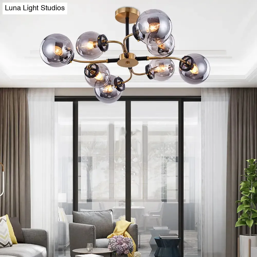 Modern Sphere Semi-Flush Ceiling Light in White/Smoke Gray Glass with 4/6/8 Lights for Living Room