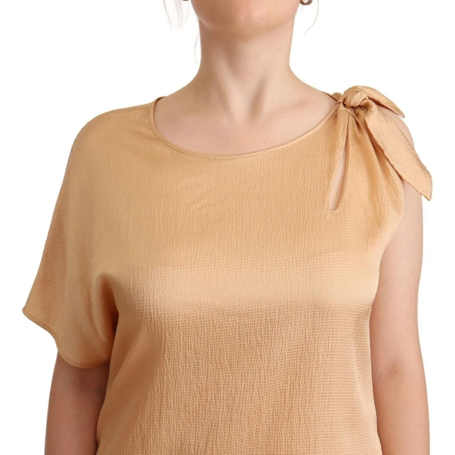 Moschino Elegant One-Sleeve Beige Shift Dress