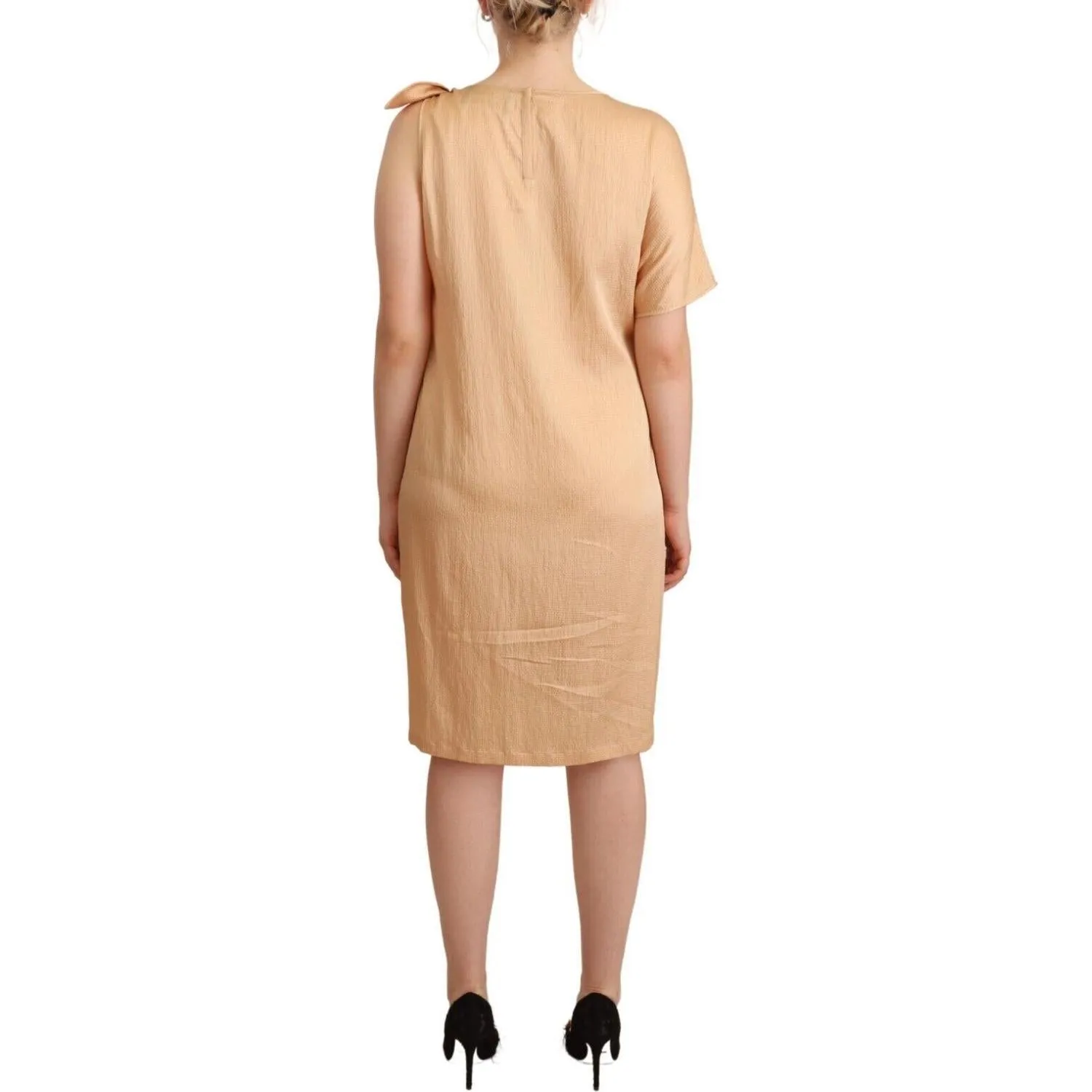 Moschino Elegant One-Sleeve Beige Shift Dress