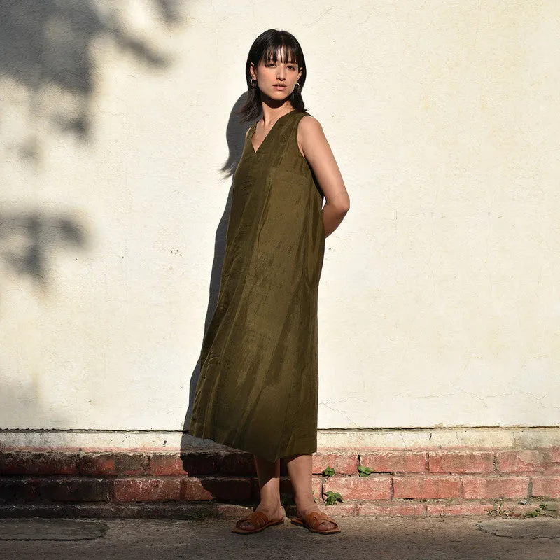 Mulberry Silk Sleeveless Dress (With Slip) | Olive