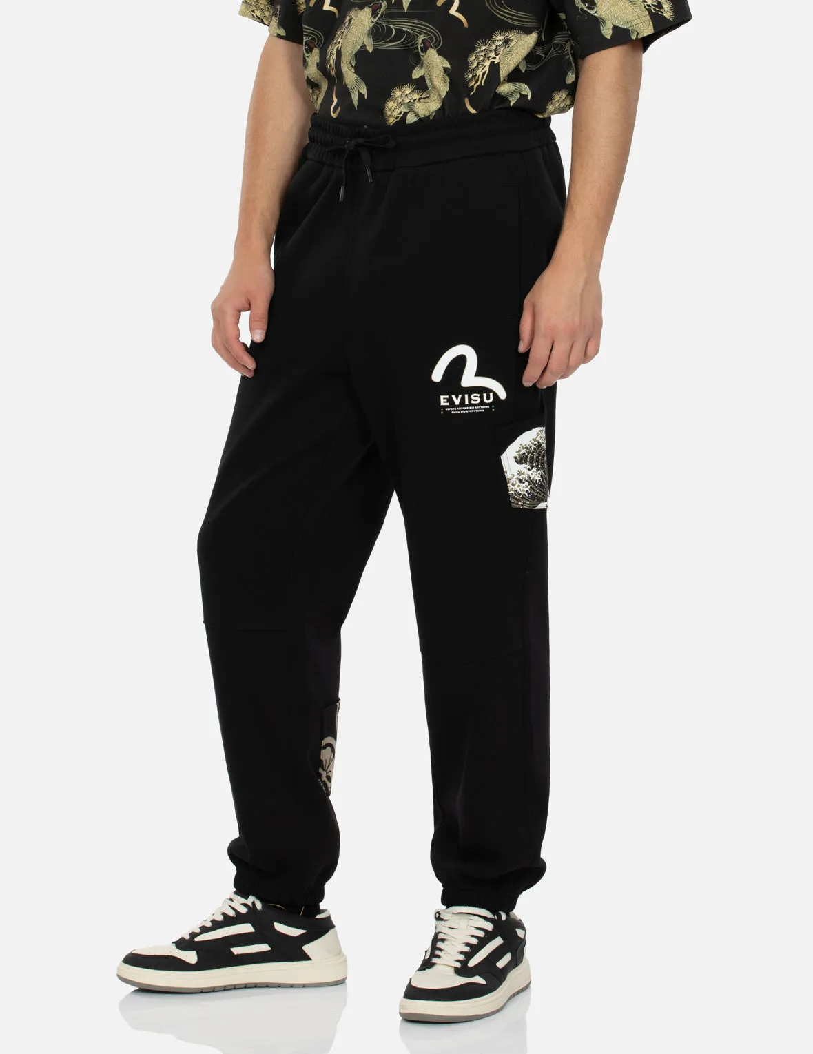 Multi Pocket and Logo Print Loose Fit Sweatpants