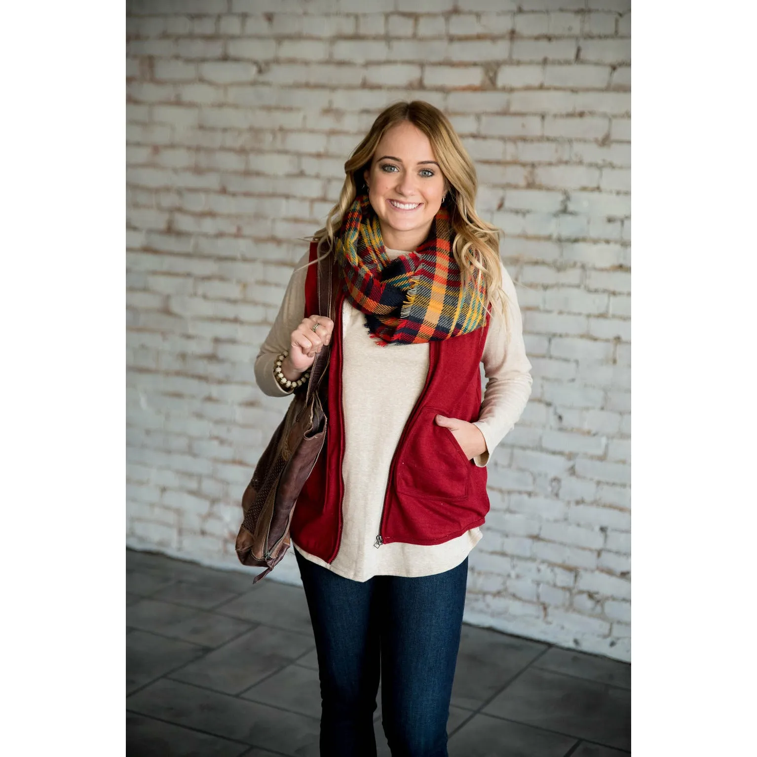 Navy/Red/Mustard Infinity Scarf